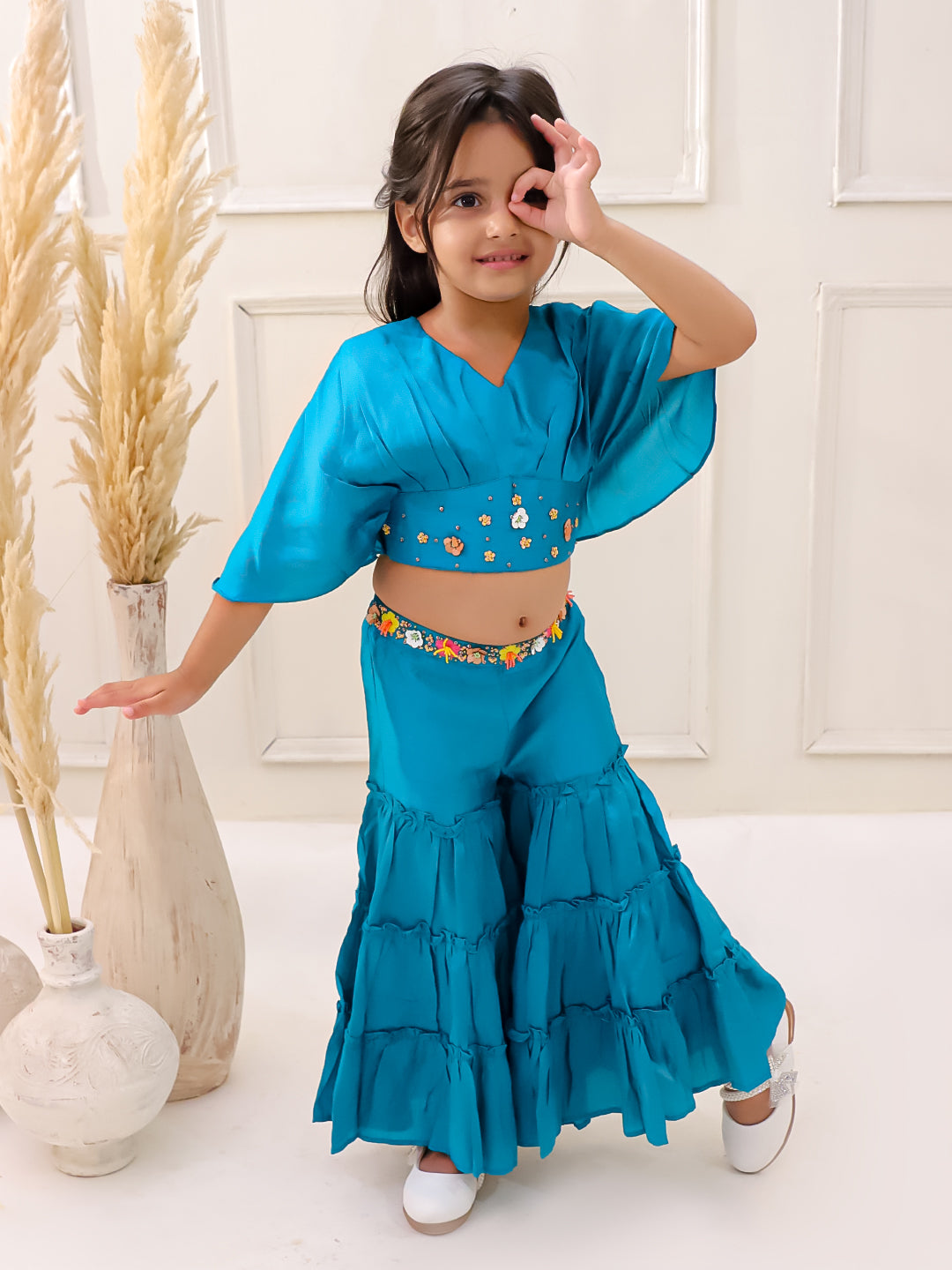 RAMA SILK CROP TOP SHARARA SET
