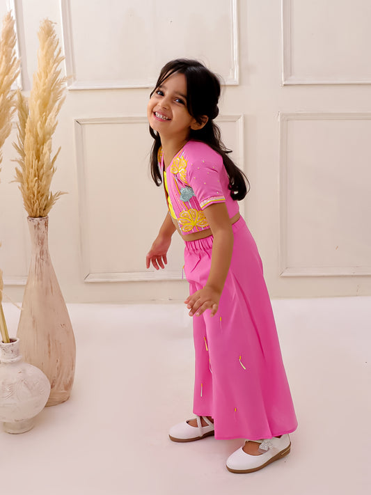 3D CHARM,PINK EMBROIDERED JACKET SET