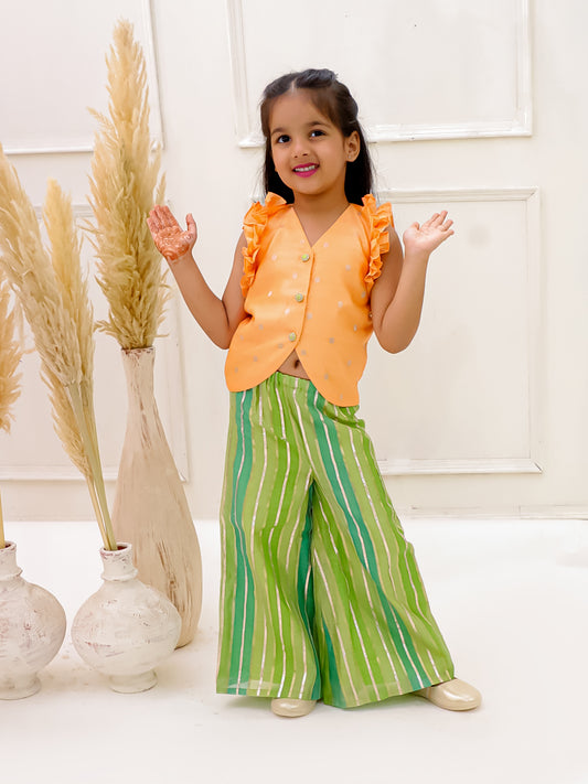 PEACH AND STRIPES ,VEST COAT SET