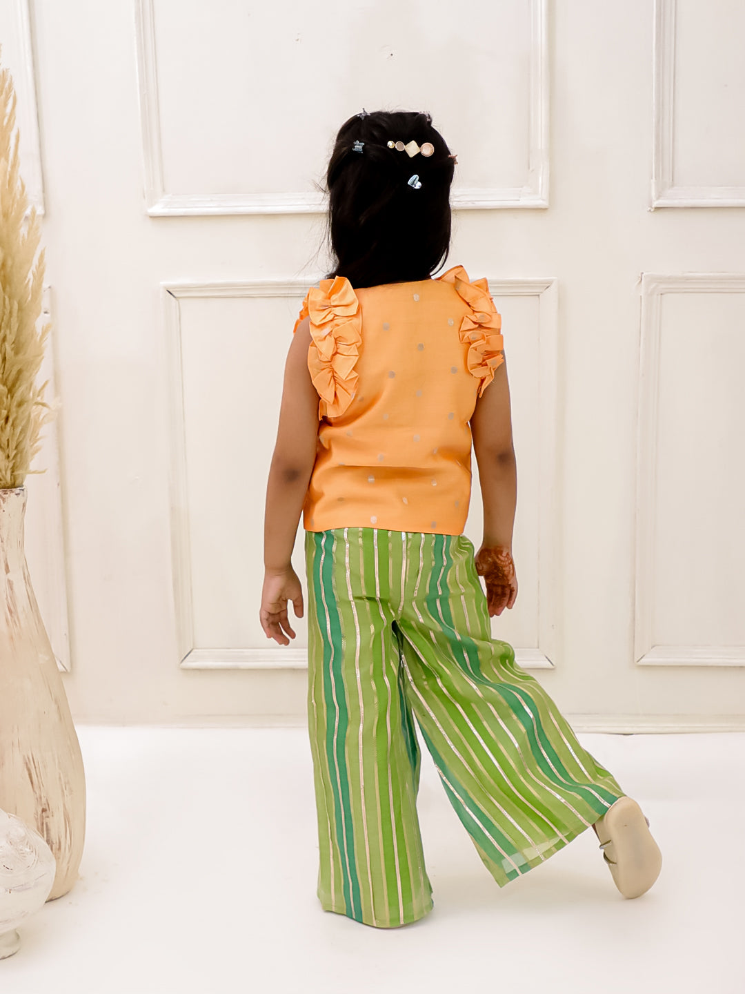 PEACH AND STRIPES ,VEST COAT SET