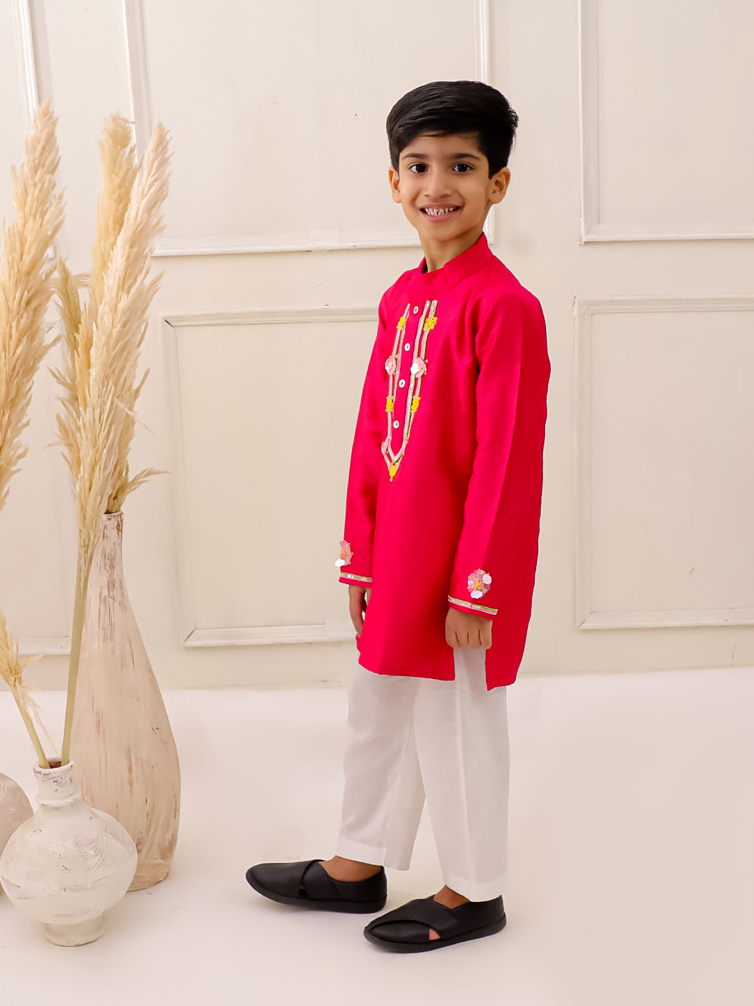 PINK EMBROIDERED SILK KURTA SET