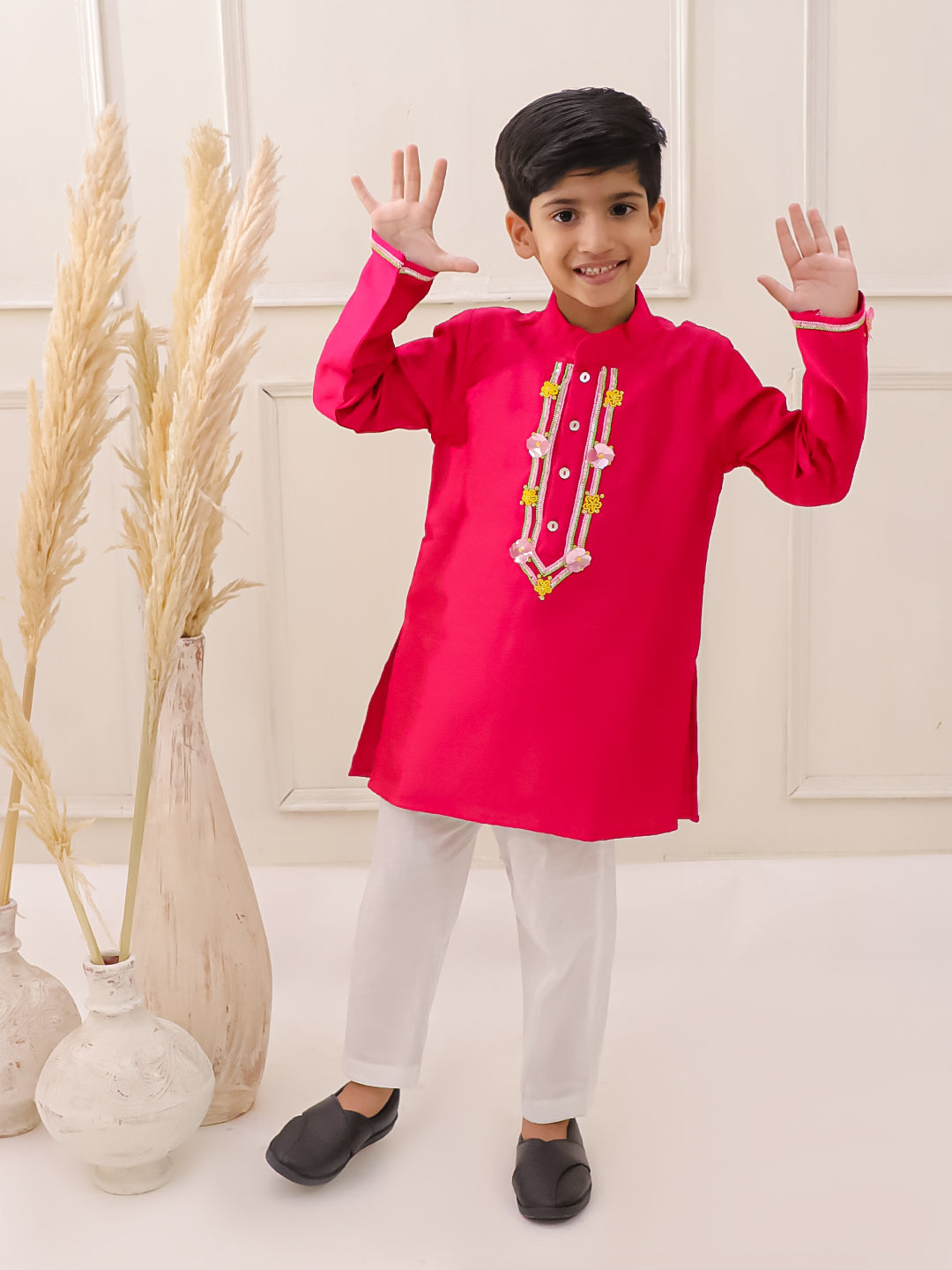 PINK EMBROIDERED SILK KURTA SET