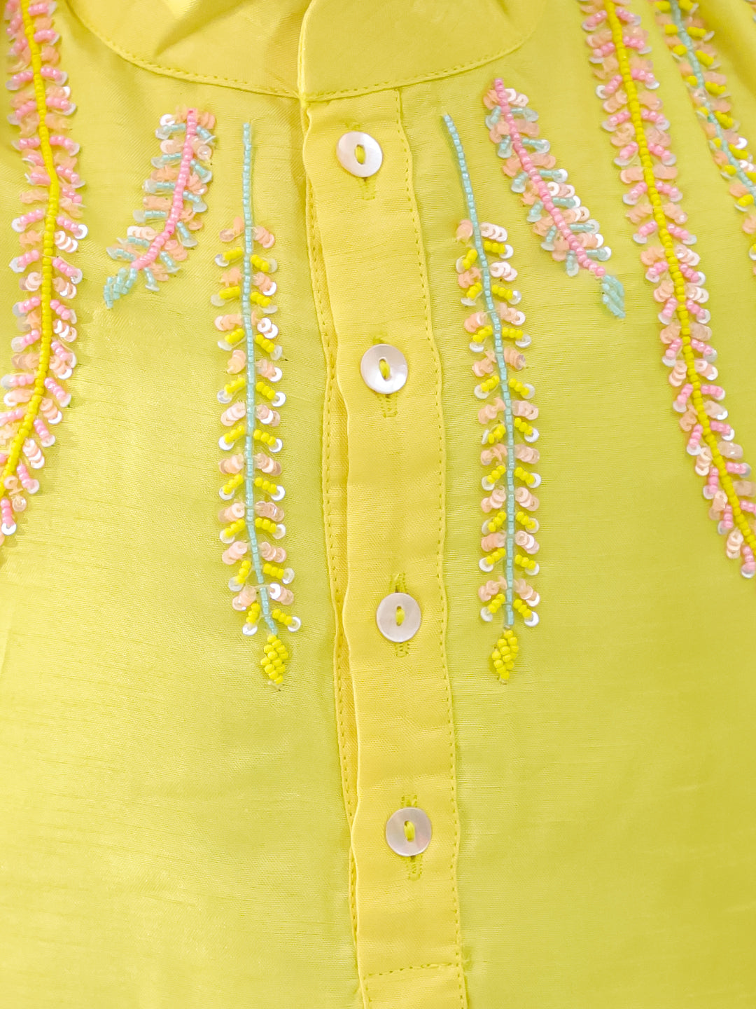 YELLOW EMBROIDERED SILK KURTA SET