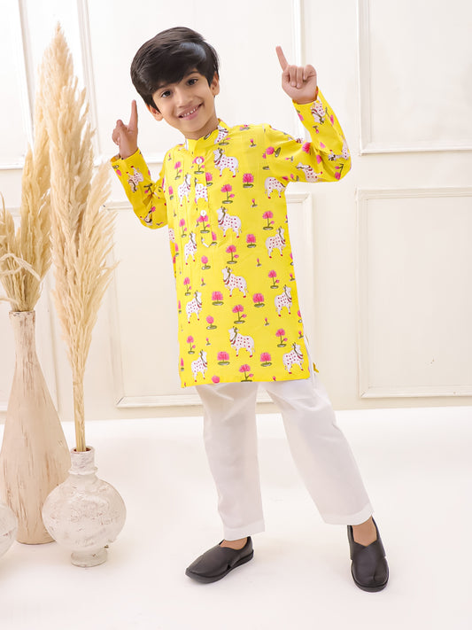YELLOW PICHWAYI KURTA SET