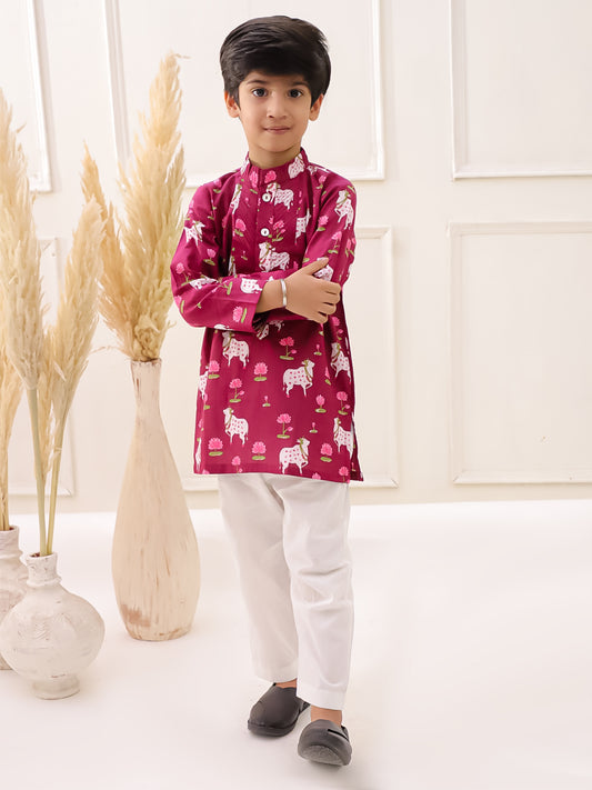 MAROON PICHWAYI KURTA SET