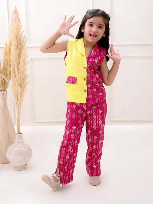 YELLOW PINK SILK VEST COAT SET