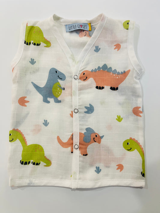 MUSLIN BUTTON JHABLA – NEW  BORN  Print – Dinosaur