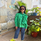 GREEN RUFFLE DETAIL SHIRT